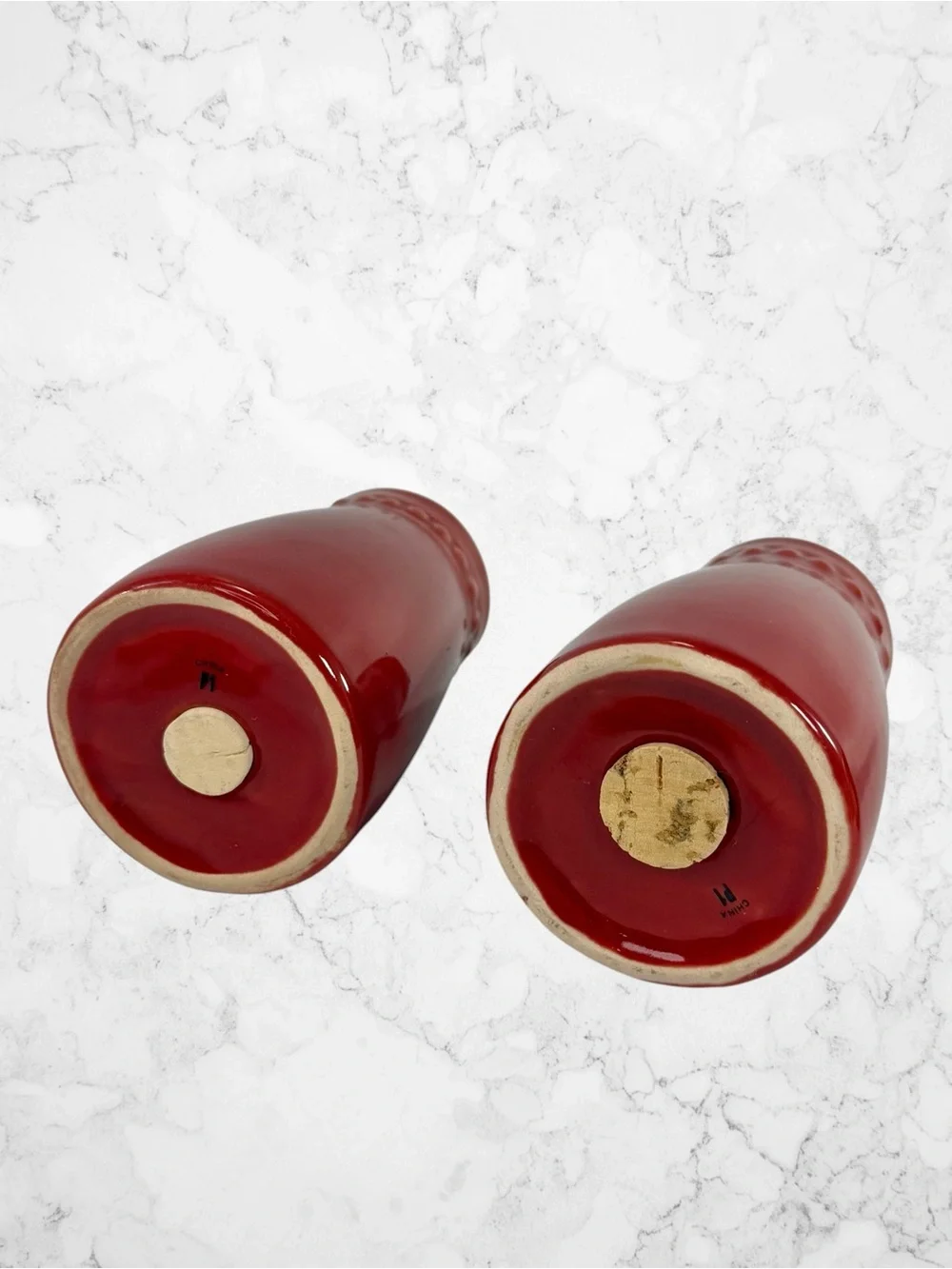 Vintage Pier 1 Spice Route Collection Paprika Color Salt Pepper Set Red New Cork